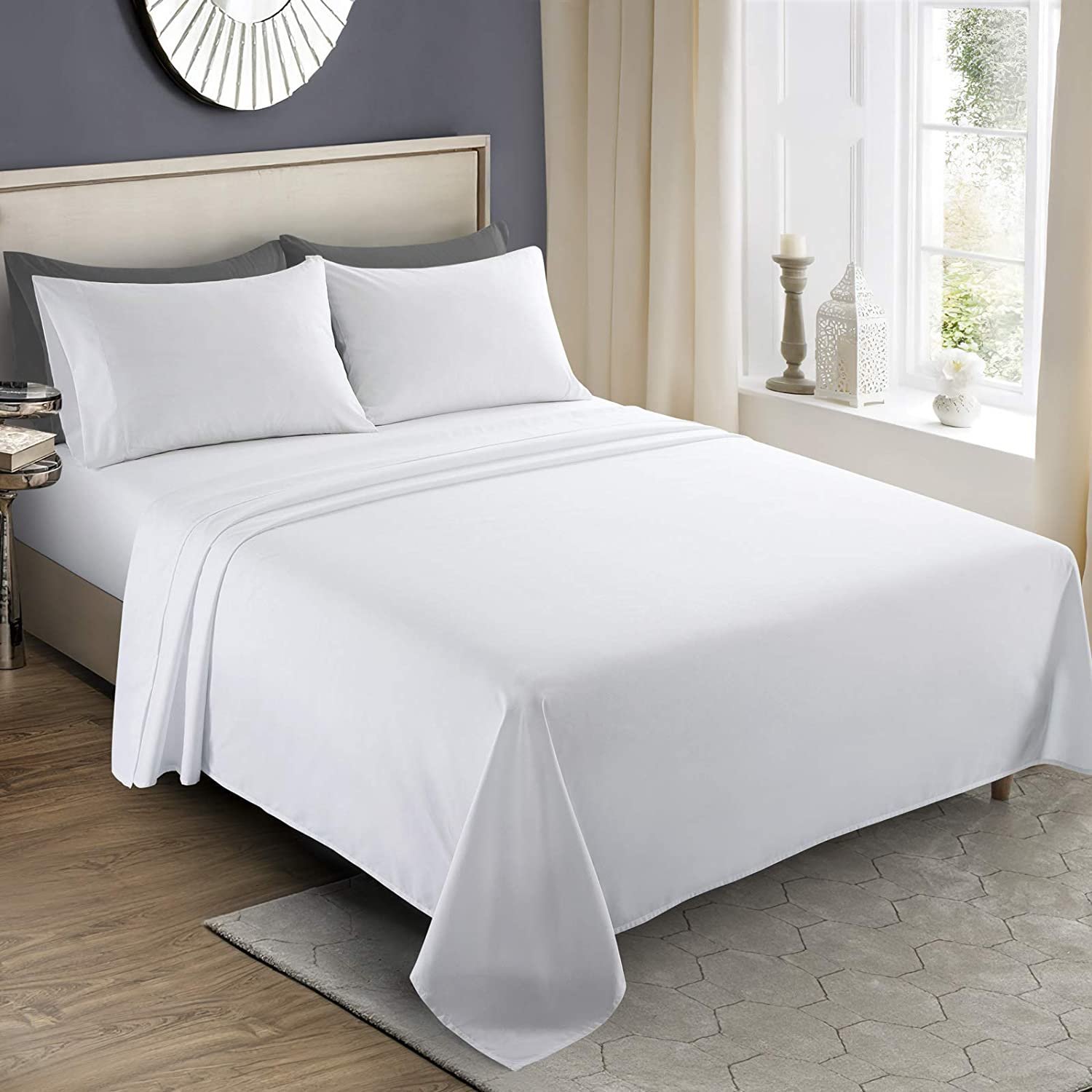 Luxury High Quality with Competitive Price Hotel Bed Linen White 1800 microfiber bedding sheets set of 4 piece