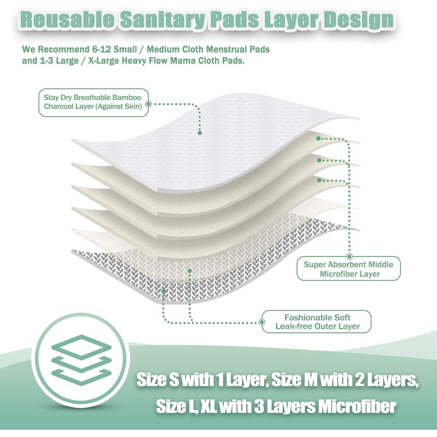 Reusable Waterproof Bamboo Charcoal Menstrual Pads Regular Flow Washable Panty Liner Mama Cloth Sanitary Napkins (In Stock)