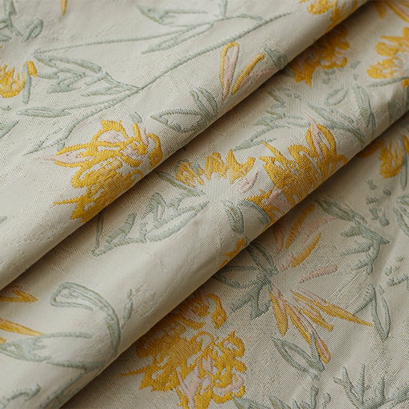 New style woven clothing fabric simple strokes pastoral yellow flower jacquard pattern dress fabric