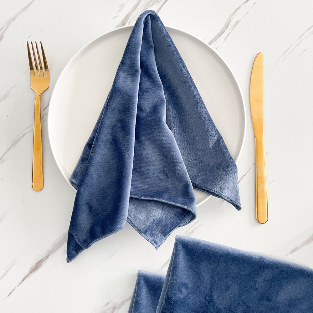 Silky soft High Quality Velvet linen napkins for wedding custom size Embroidered edge flannel cloth linen napkins placemat