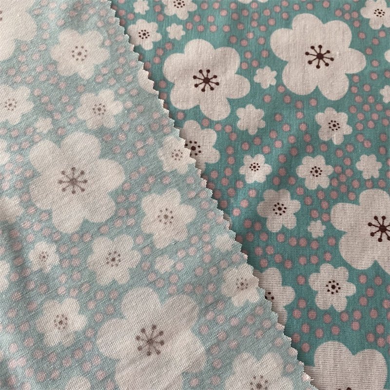 Hot Sale Breathable Super Soft Green Floral Printed 100% Polyester Fabric for Children Dress