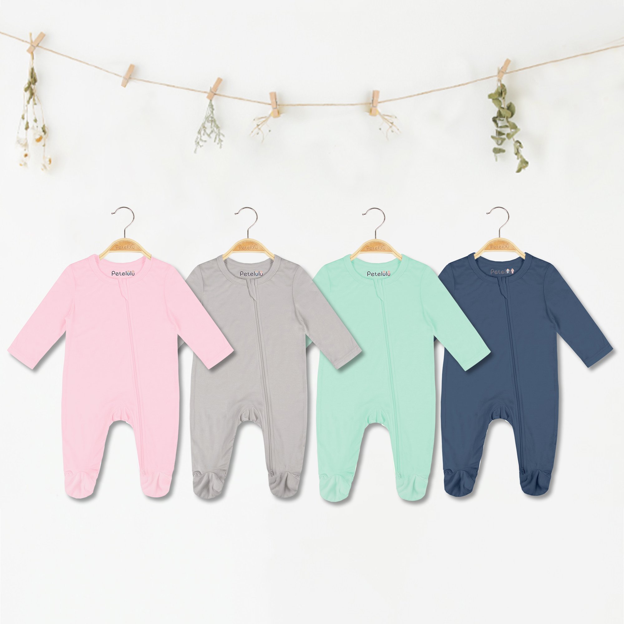 Spandex Fiber Baby Footed Romper Wholesale Bamboo Zipper Organic Bamboo Long Sleeve Spring Full Unisex Infant Custom Solid Color