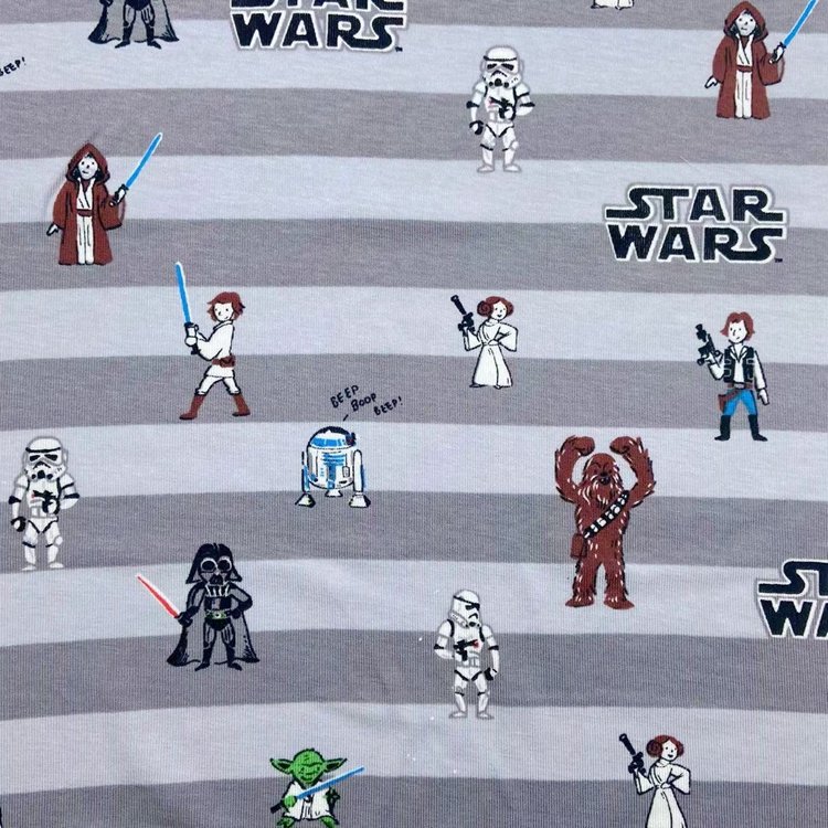 Cute grey stripe star cartoon wars printed stretch cotton bamboo fiber 1*1 knit rib jersey fabric for kids