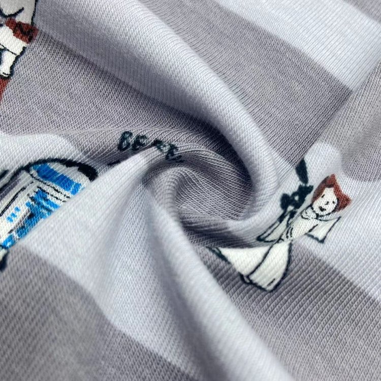 Cute grey stripe star cartoon wars printed stretch cotton bamboo fiber 1*1 knit rib jersey fabric for kids