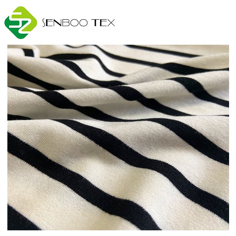 95% Organic Bamboo 5% Spandex Jersey Fabric Black White Striped Eco-Friendly Knitted Underwear Shirt Patterned Dyed Fiber Fabric