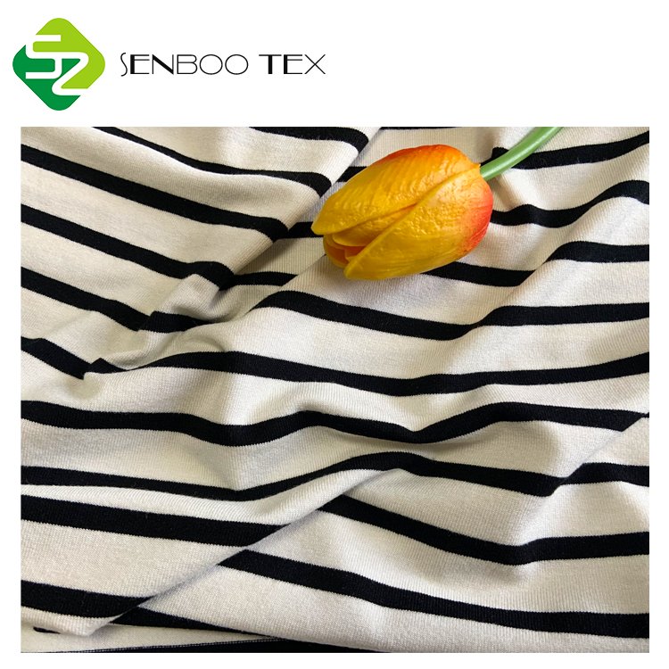 95% Organic Bamboo 5% Spandex Jersey Fabric Black White Striped Eco-Friendly Knitted Underwear Shirt Patterned Dyed Fiber Fabric