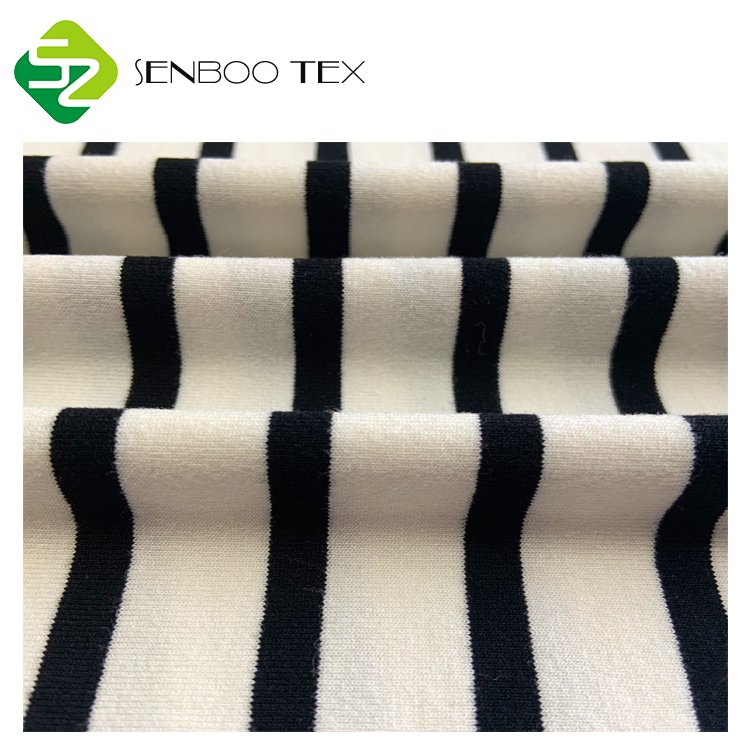 95% Organic Bamboo 5% Spandex Jersey Fabric Black White Striped Eco-Friendly Knitted Underwear Shirt Patterned Dyed Fiber Fabric