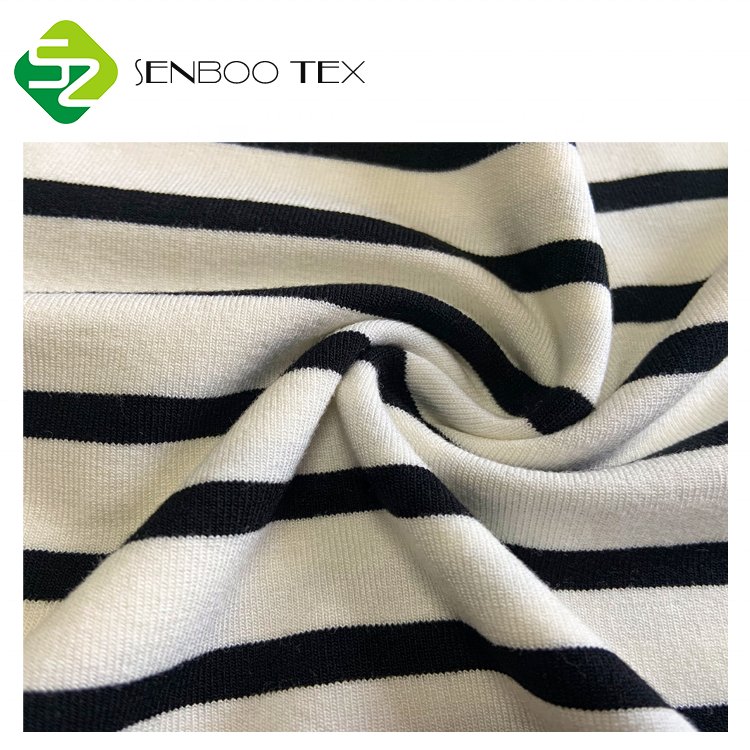 95% Organic Bamboo 5% Spandex Jersey Fabric Black White Striped Eco-Friendly Knitted Underwear Shirt Patterned Dyed Fiber Fabric
