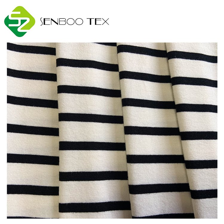 95% Organic Bamboo 5% Spandex Jersey Fabric Black White Striped Eco-Friendly Knitted Underwear Shirt Patterned Dyed Fiber Fabric