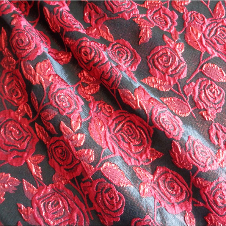 Red rose good quality 100%polyester woven customize fashion yarn dyed brocade jacquard fabrics for dress