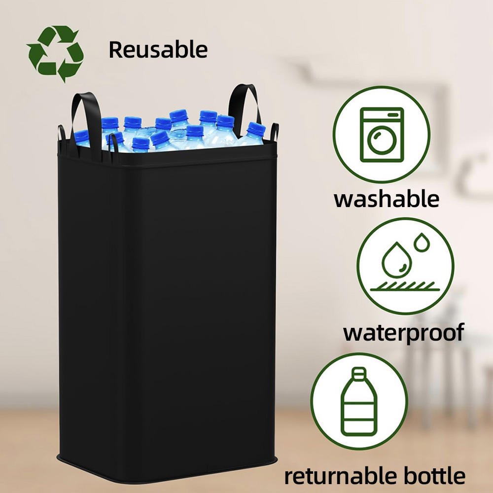 Addreen Bamboo black deposit bottle container storage basket recycling bin bottle collection with carry bag for flip top design