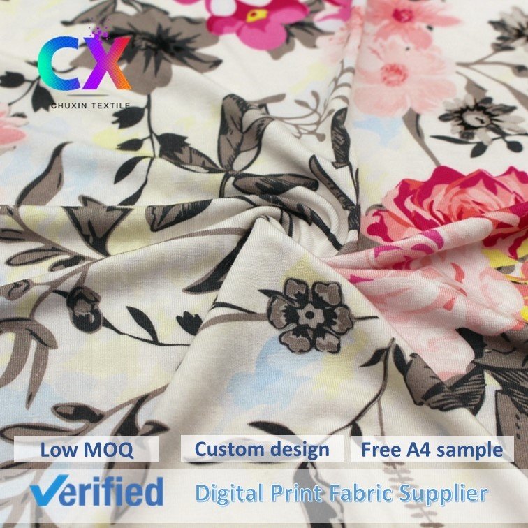 Natural material custom design floral 230gsm bamboo fiber elastic stretch knit weft jersey digital printing fabrics for t-shirt