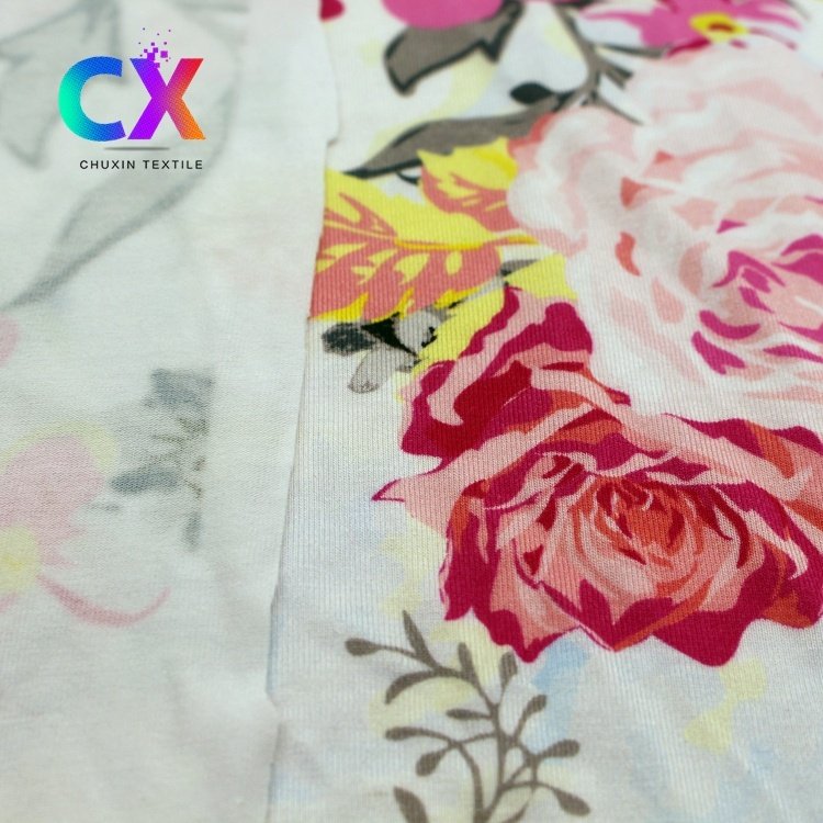 Natural material custom design floral 230gsm bamboo fiber elastic stretch knit weft jersey digital printing fabrics for t-shirt
