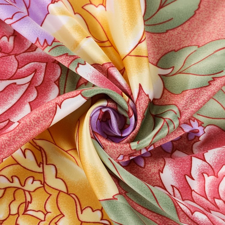 Luxury bedding bedsheet material yellow pink color floral printed satin fabric for bed linen
