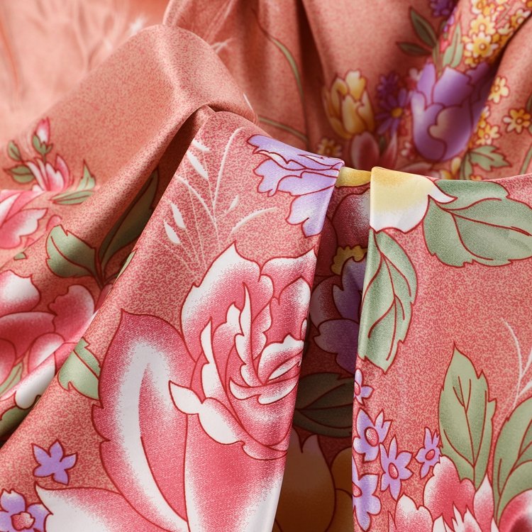 Luxury bedding bedsheet material yellow pink color floral printed satin fabric for bed linen