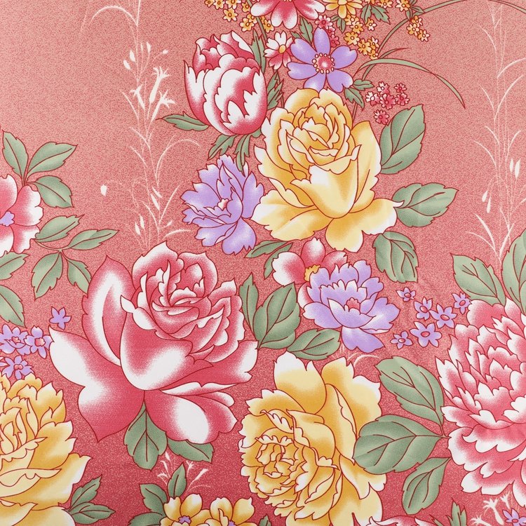 Luxury bedding bedsheet material yellow pink color floral printed satin fabric for bed linen