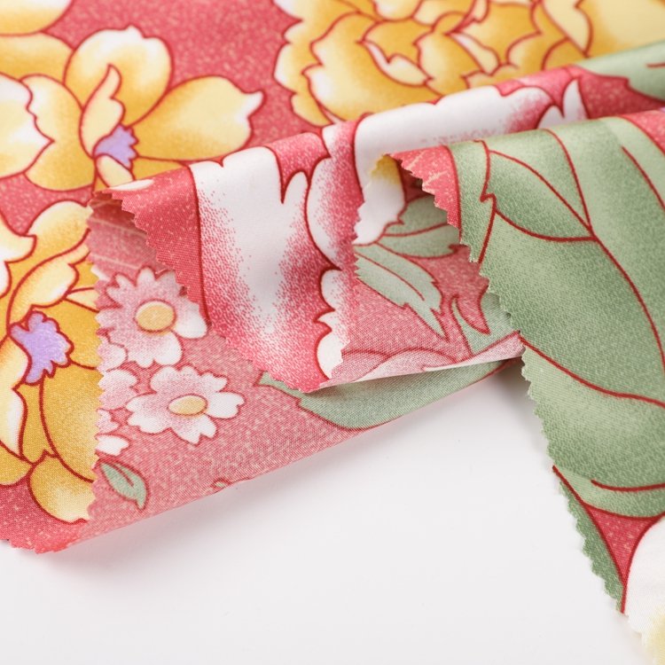 Luxury bedding bedsheet material yellow pink color floral printed satin fabric for bed linen