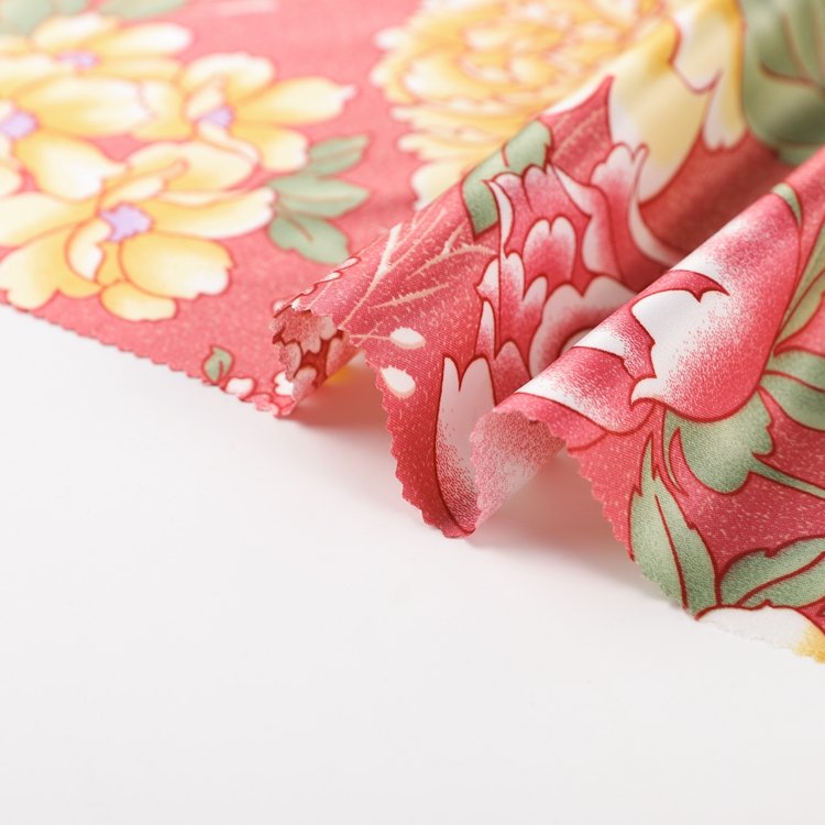 Luxury bedding bedsheet material yellow pink color floral printed satin fabric for bed linen