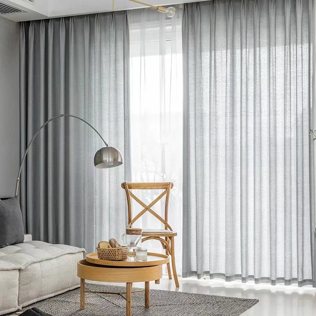 Wholesale Window Screen Sheer Woven Curtain Fabric Upholstery Polyester Crepe Fabric Light Grey Solid Color