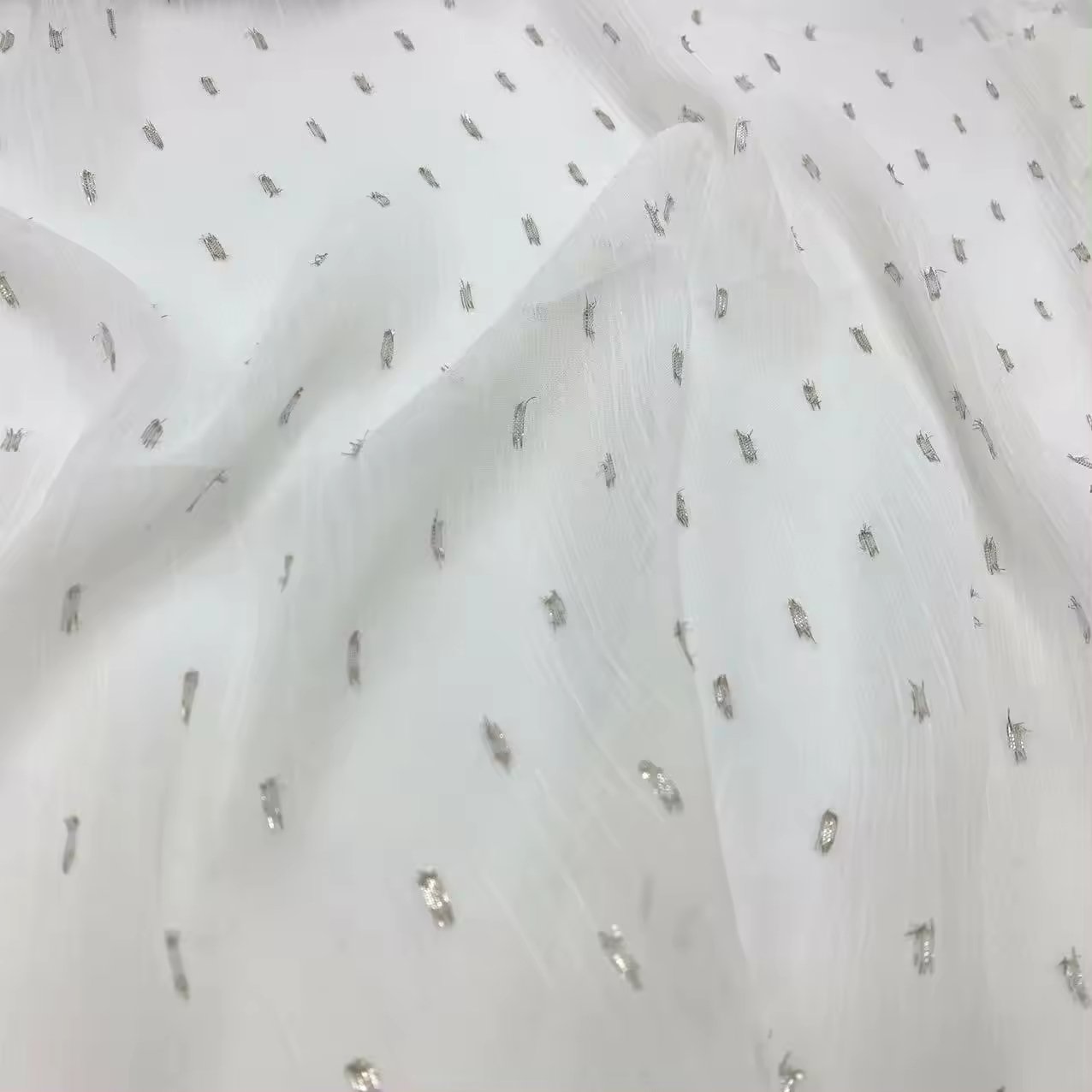 Custom Printed Lurex 75D Silver Dot Chiffon Women's Dress Fabric with Wrinkle Cut Floral Design Afbric Fabric