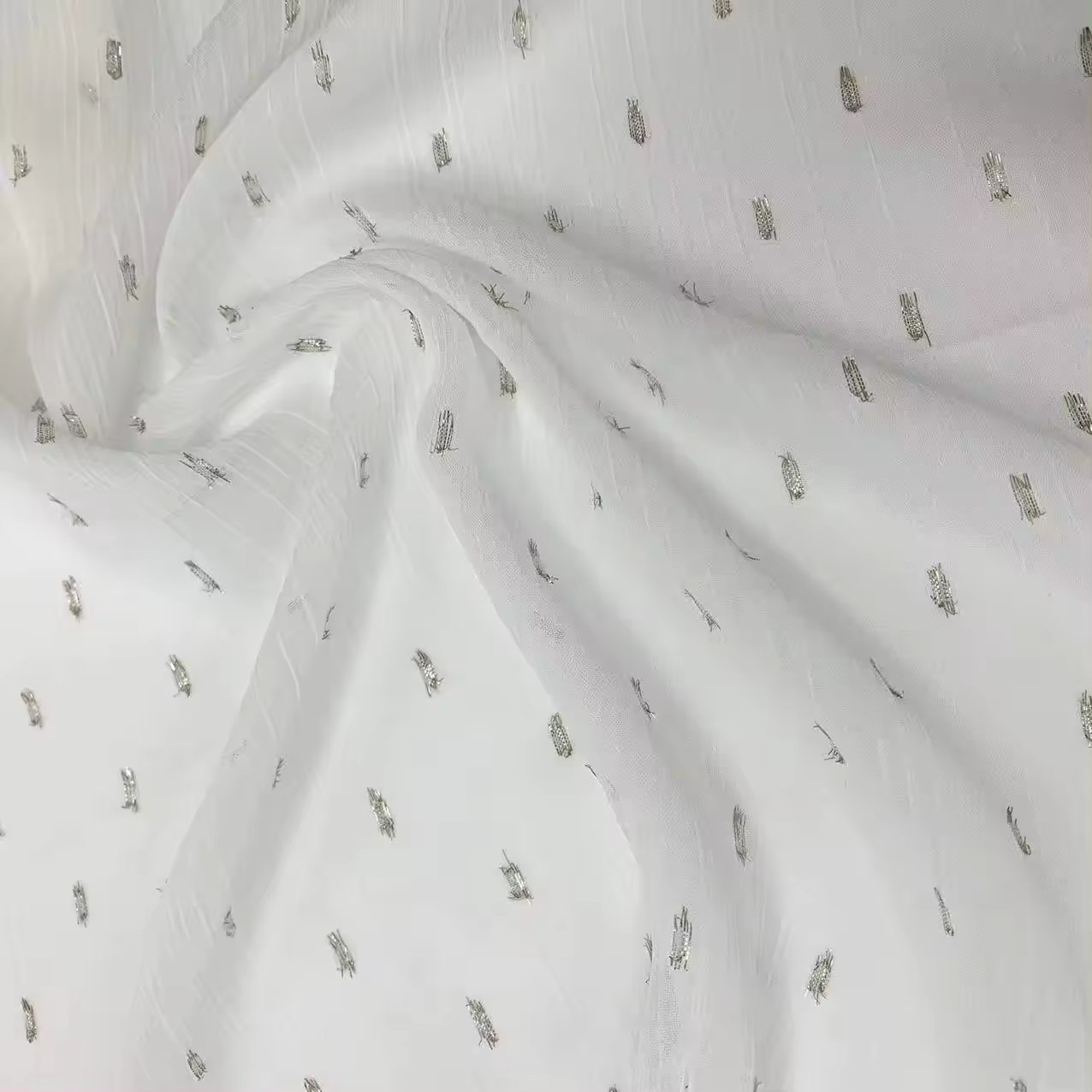 Custom Printed Lurex 75D Silver Dot Chiffon Women's Dress Fabric with Wrinkle Cut Floral Design Afbric Fabric