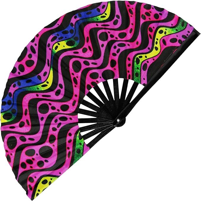 UV Rave Hand Fan Large Rave Clack Folding Hand Fan for Men/Women for EDM, Music Festival, Club, Event, Party, Dance, Decoration