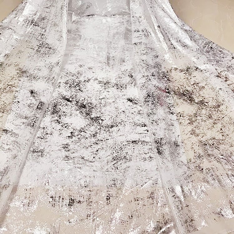 Wholesale 150cm lightweight 100% polyester soft bronzing chiffon floral shiny fabric with glitter