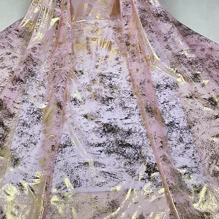 Wholesale 150cm lightweight 100% polyester soft bronzing chiffon floral shiny fabric with glitter