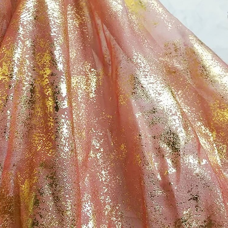 Wholesale 150cm lightweight 100% polyester soft bronzing chiffon floral shiny fabric with glitter