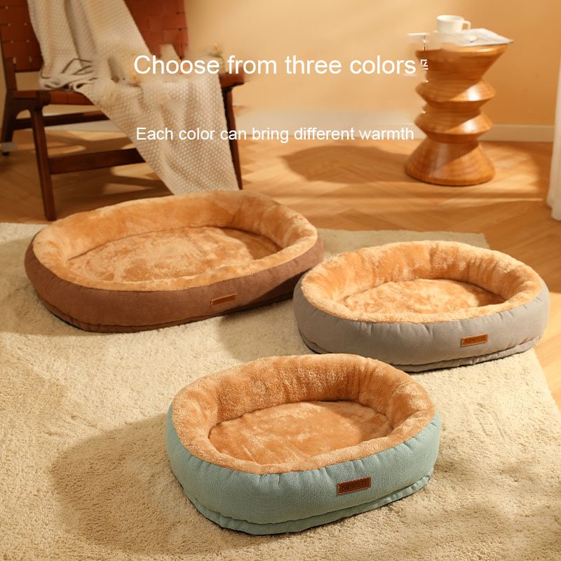 2022 Washable Winter Warm Dog Bed Oval Cat Kennel Folded Soft Pet Nest Plush Durable Anti-slip Rabbit Hair Pet Cat Beds