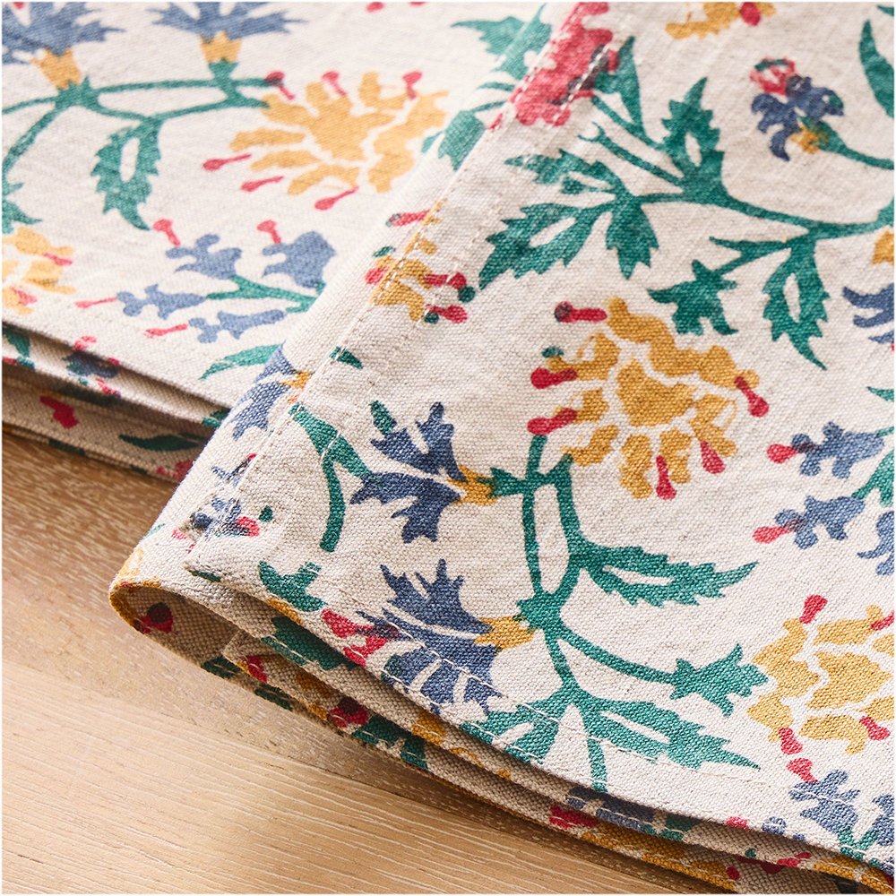 Custom Printed Floral French linen napkins folded edge Embroidery printing organic fabric cotton linen placemats for wedding