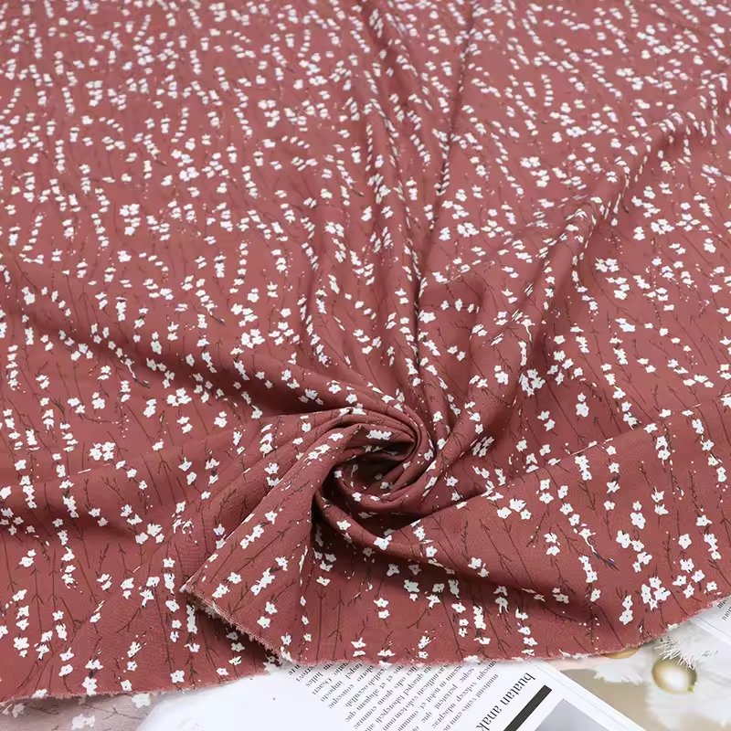 High Quality Fashion Long Chiffon Print Dress Small Fresh Four-Sided Elastic Polyester Fabric Woven Pattern