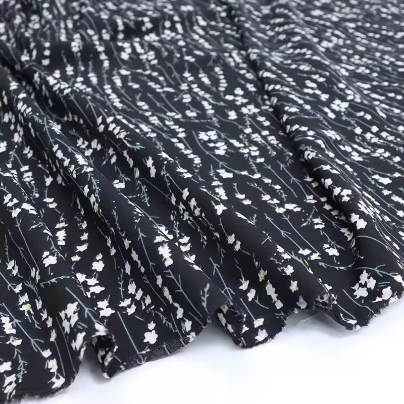 High Quality Fashion Long Chiffon Print Dress Small Fresh Four-Sided Elastic Polyester Fabric Woven Pattern