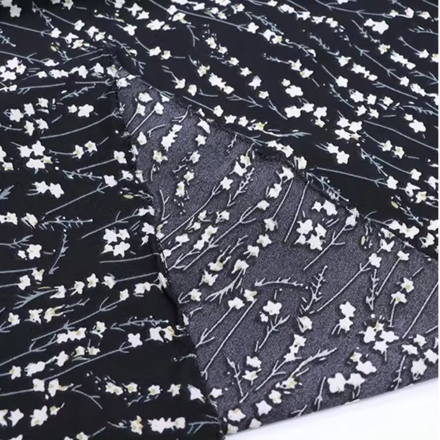 High Quality Fashion Long Chiffon Print Dress Small Fresh Four-Sided Elastic Polyester Fabric Woven Pattern