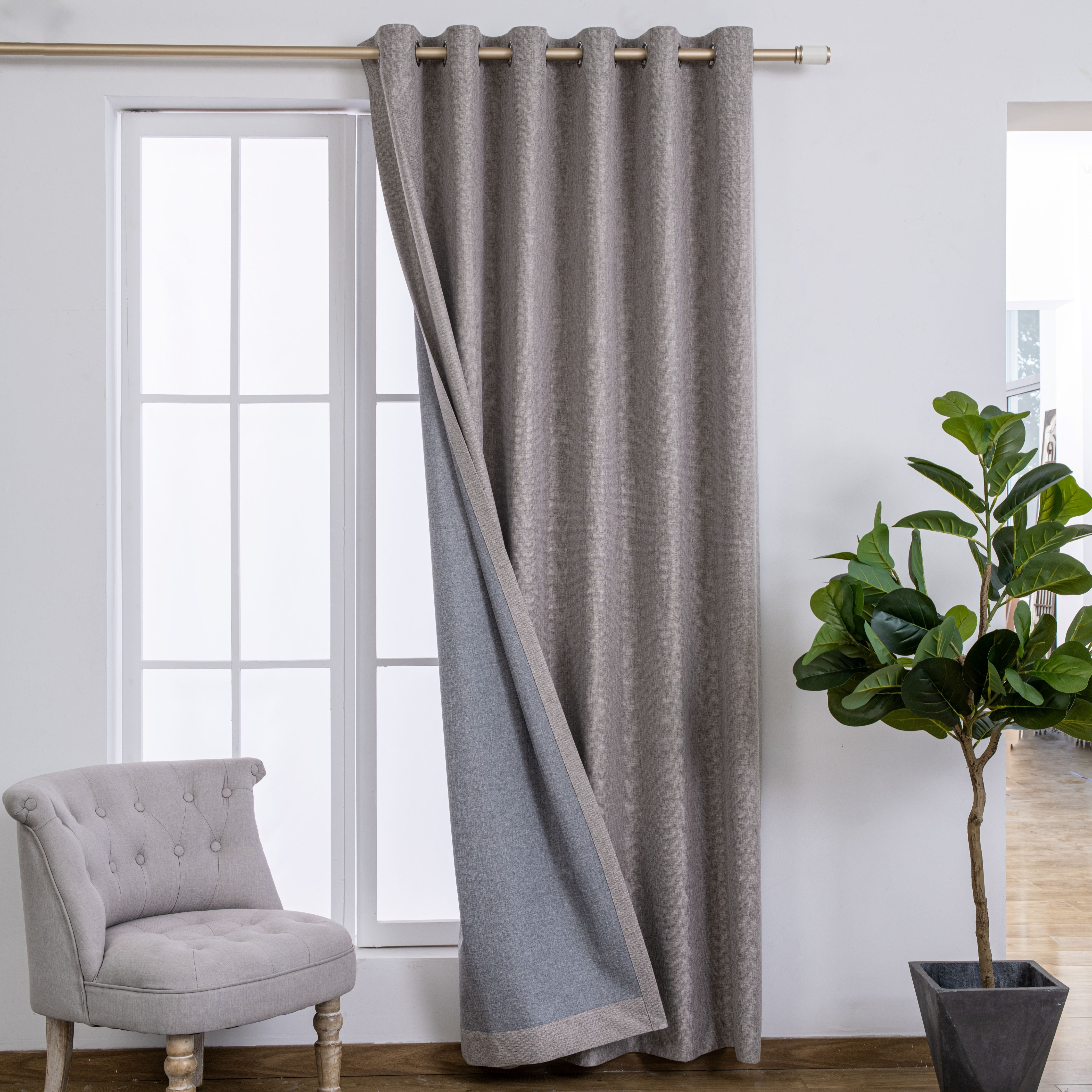 100% Full Blackout 320cm Wide Designer Window Drapes Cotton Linen Look Plain Style Curtain Fabric Roll for Big Windows