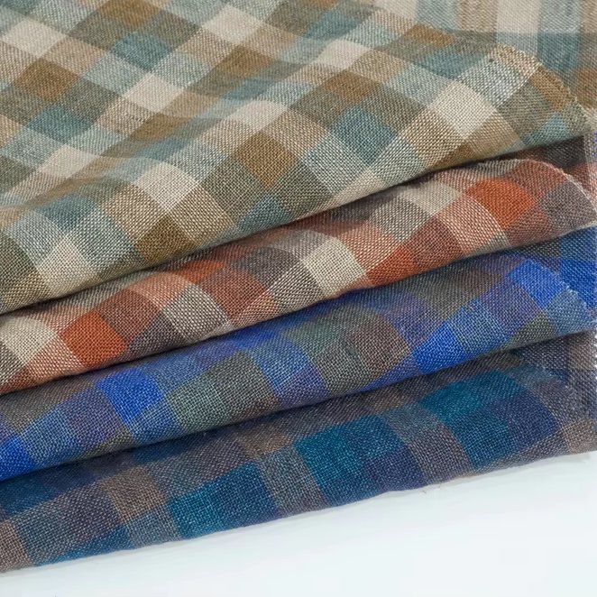 #8507 Wholesale fashion stock woven yarn dyed check plaid linen fabric for men shirt Clothing
