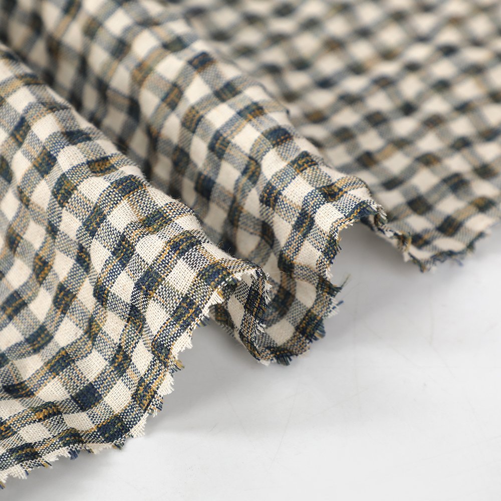 Factory Wholesale Custom Check Design 55%Linen 45%Cotton Crepe Yarn Dyed Crepe Black-out Fabric For Garment