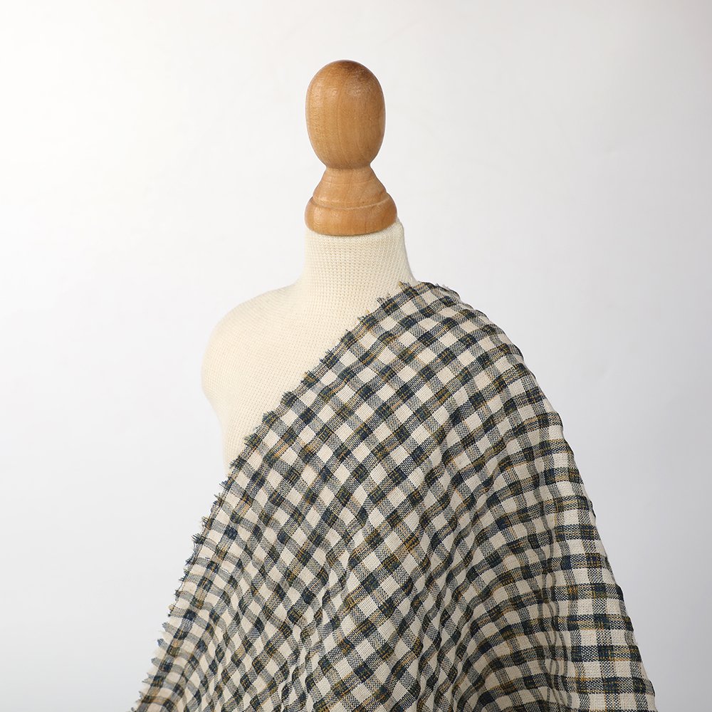 Factory Wholesale Custom Check Design 55%Linen 45%Cotton Crepe Yarn Dyed Crepe Black-out Fabric For Garment
