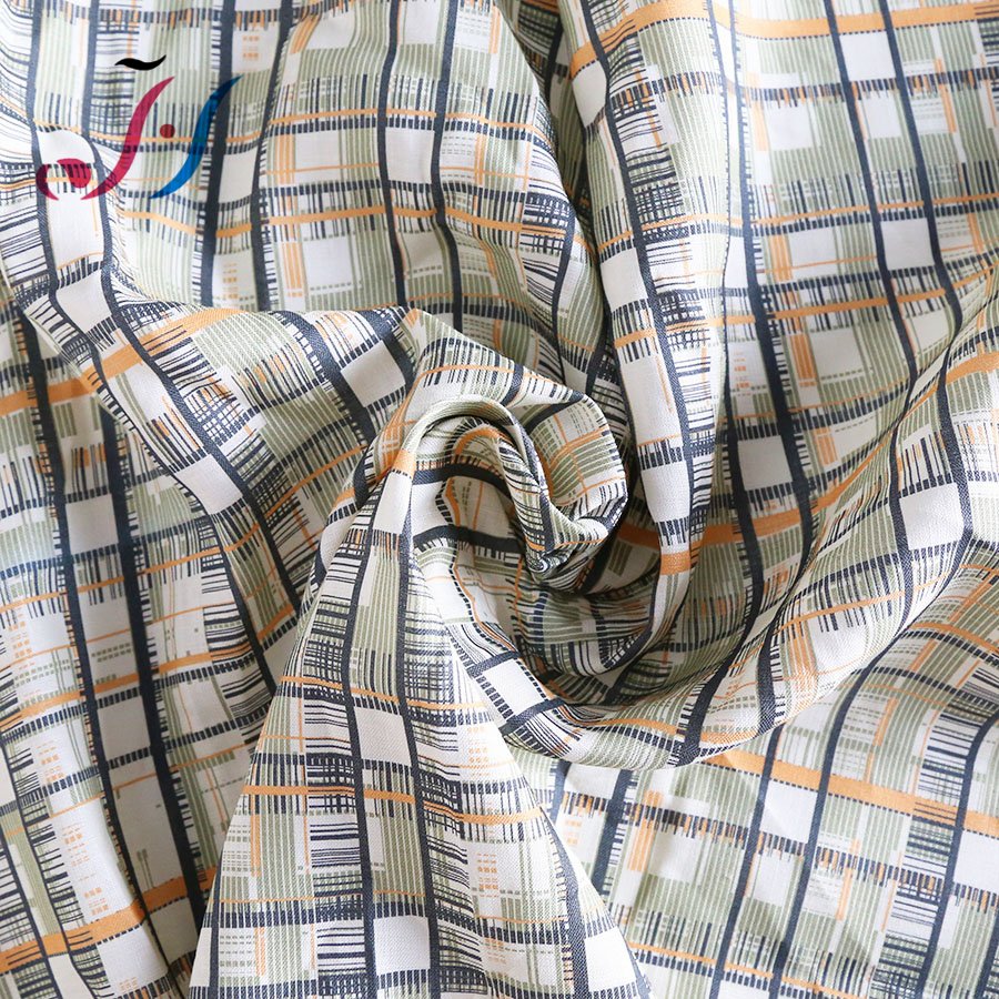 New popular digital printing check pattern on 55%linen 45%cotton plain woven fabric for dresses