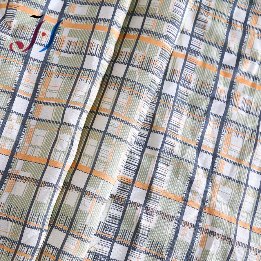 New popular digital printing check pattern on 55%linen 45%cotton plain woven fabric for dresses