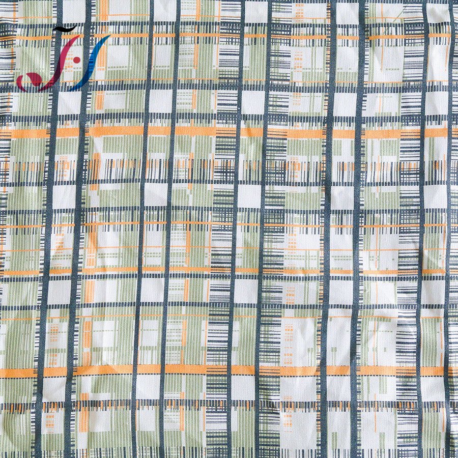 New popular digital printing check pattern on 55%linen 45%cotton plain woven fabric for dresses