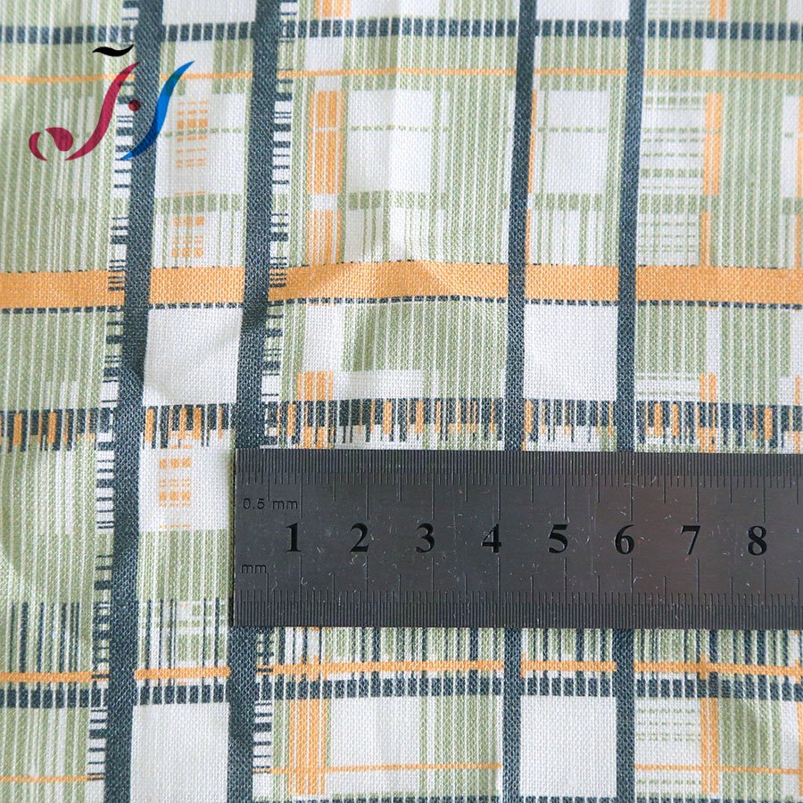 New popular digital printing check pattern on 55%linen 45%cotton plain woven fabric for dresses
