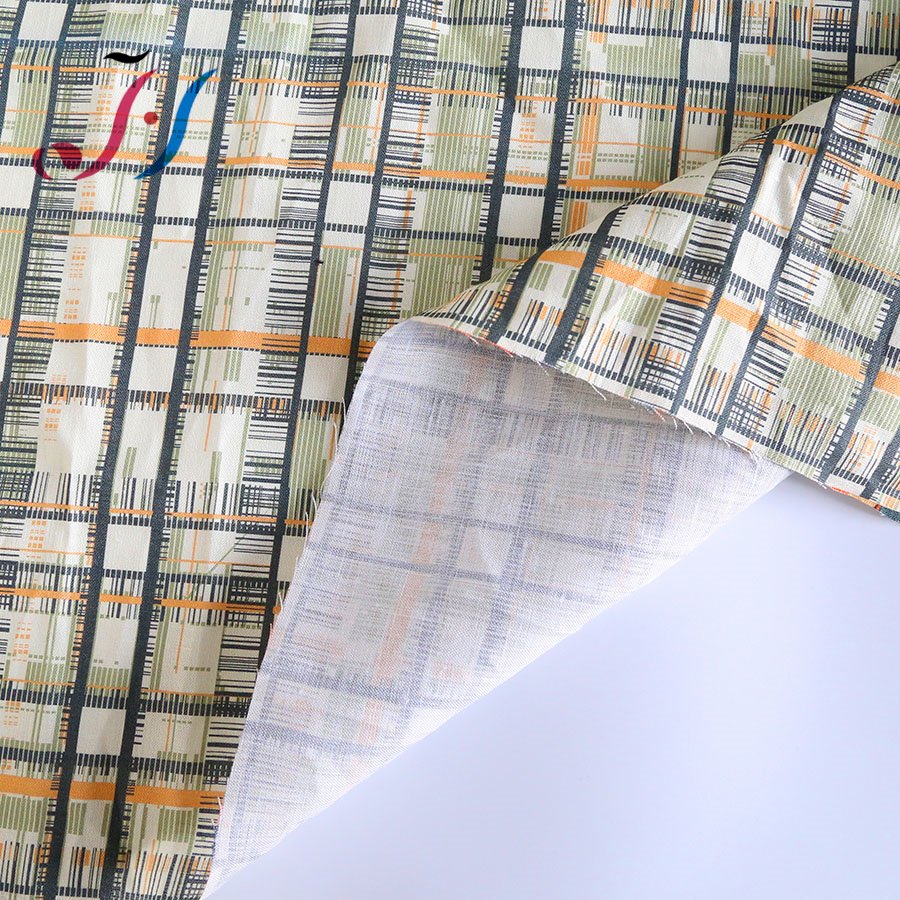 New popular digital printing check pattern on 55%linen 45%cotton plain woven fabric for dresses