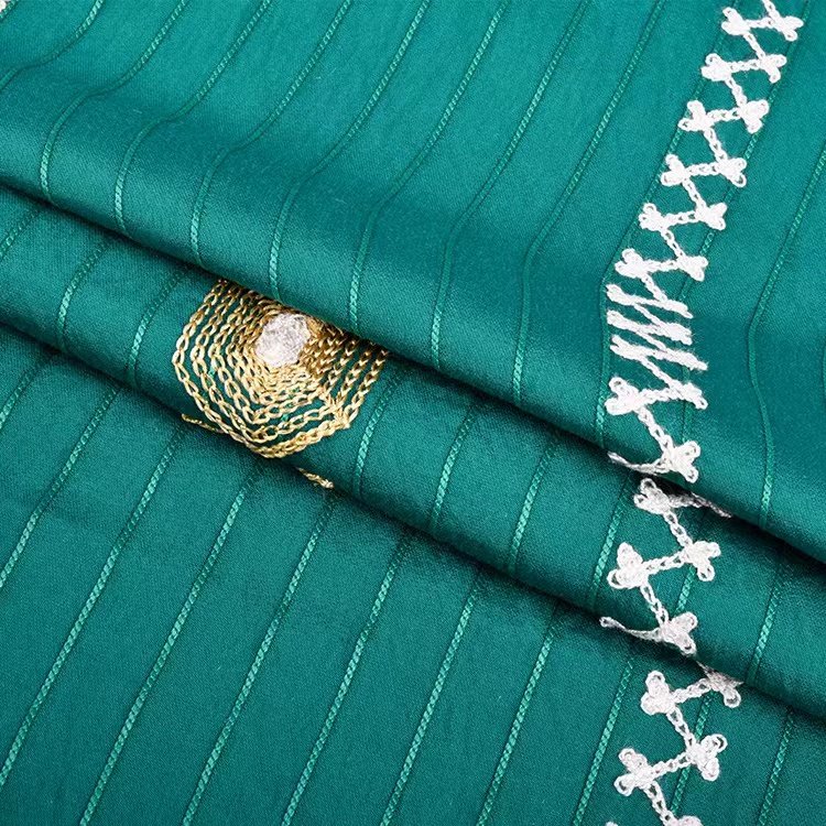 High Quality 85% Cotton 15% Nylon Gold Sequin Stripe Colorful Embroidery Design Woven Fabric For Dress