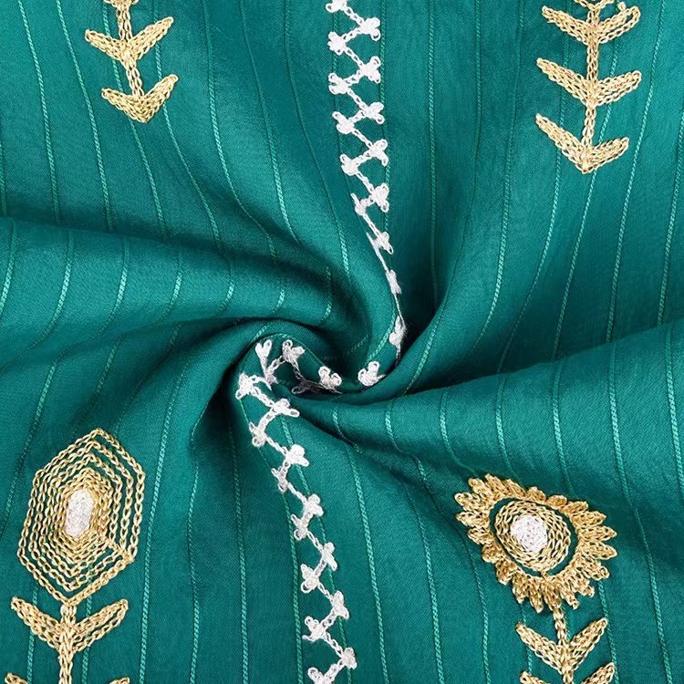 High Quality 85% Cotton 15% Nylon Gold Sequin Stripe Colorful Embroidery Design Woven Fabric For Dress
