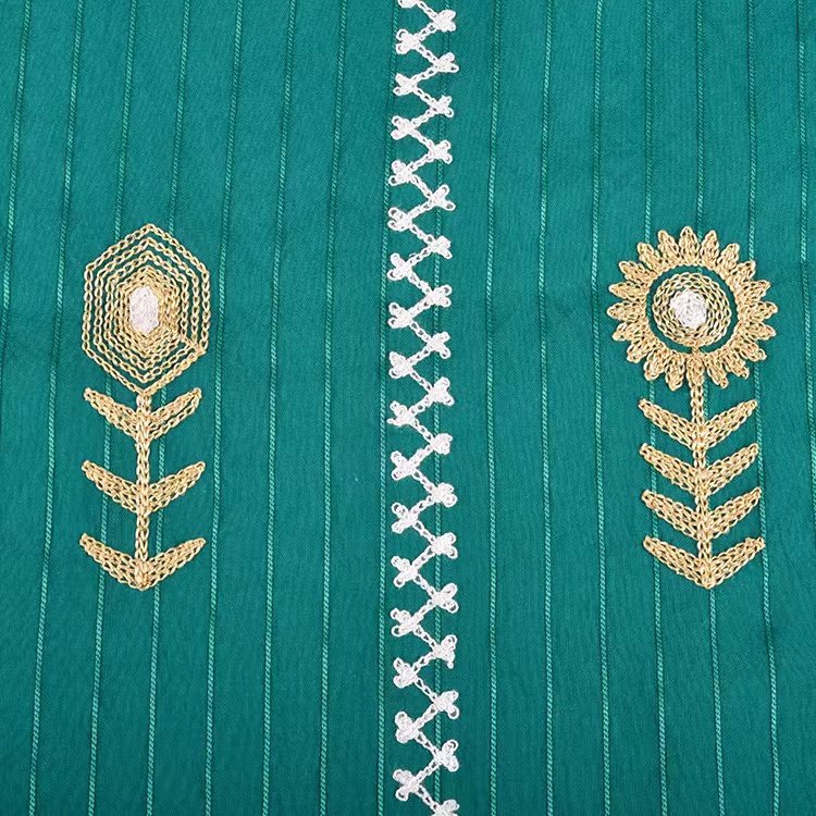 High Quality 85% Cotton 15% Nylon Gold Sequin Stripe Colorful Embroidery Design Woven Fabric For Dress