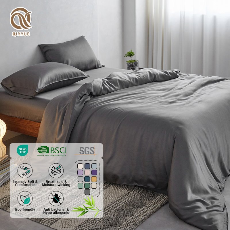 Best selling High quality Bed linen Luxury 60S 300TC 400TC Solid Color Organic Bamboo Duvet Cover Sets