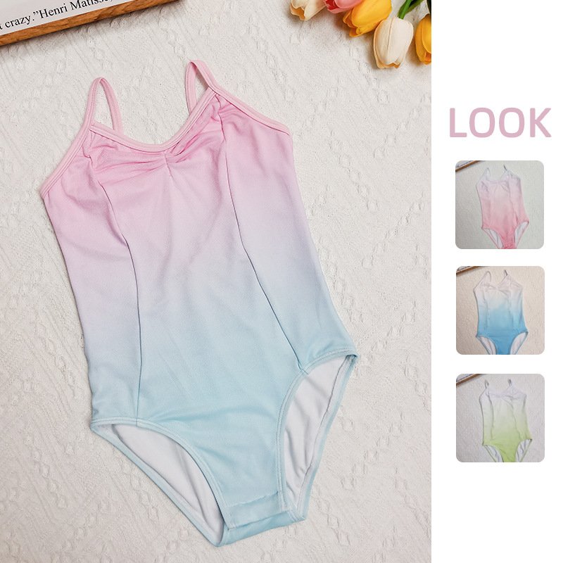 Children Camisole Cotton Ballet Leotards Girls Low Back Mesh Splice Dance Leotard
