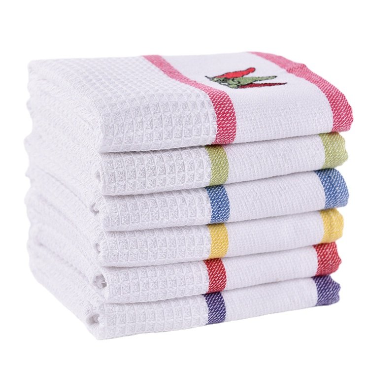 Custom kitchen towel Waffle embroidered logo Tea Towel Dish Towel Soft absorbent cleaning cloth wholesale High quality