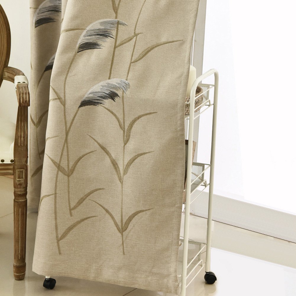 Farmhouse Style Floral Embroidery Linen Textured Blackout Curtains for Living Room Bedroom Luxury Silver Grommet Window Drape
